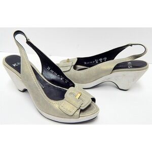 Kennel und Schmenger Gold‎ Metallic Leather Slingback Wedge Heels 38